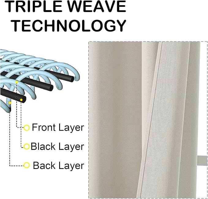 OVZME Natural Room Darkening Curtains 96 Inches Long 2 Panels Set, Solid - Image 3