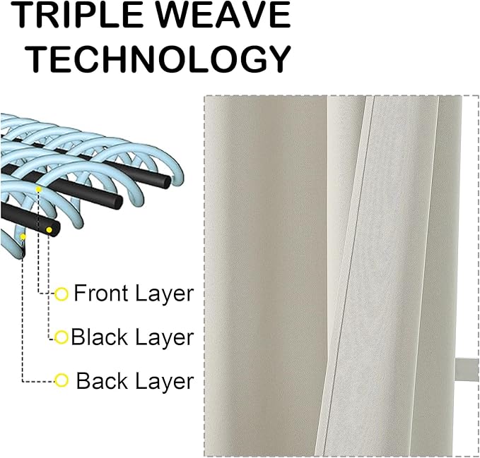 OVZME Natural Room Darkening Curtains 108 Inches Long 2 Panels Set, Solid - Image 3