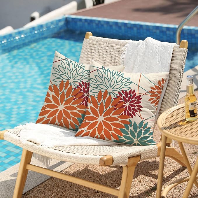 DFXSZ Orange and Red Floral Pillow Covers 20x20 Set of 2 Outdoor Waterproof - Image 2