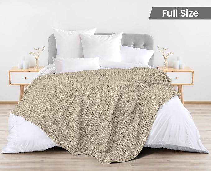 Utopia Bedding Khaki 100% Cotton Waffle Blanket 300 GSM Soft Lightweight - Image 3