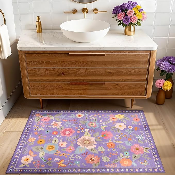RELEANY Floral Nursery 2x3 Area Rugs Washable Print Boho Cute Carpet Non Slip - Image 8
