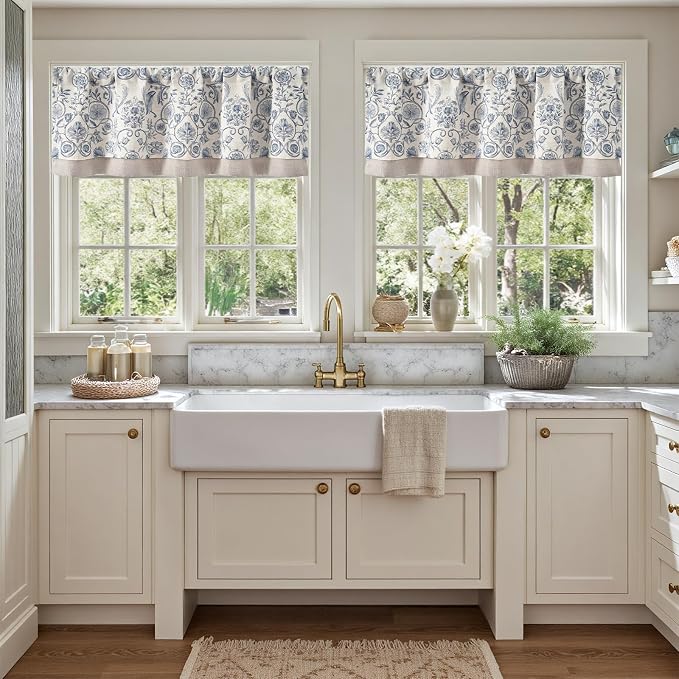 jinchan Linen Valance Kitchen Curtain Pack of 2 Double Layer 16 Inch - Image 3