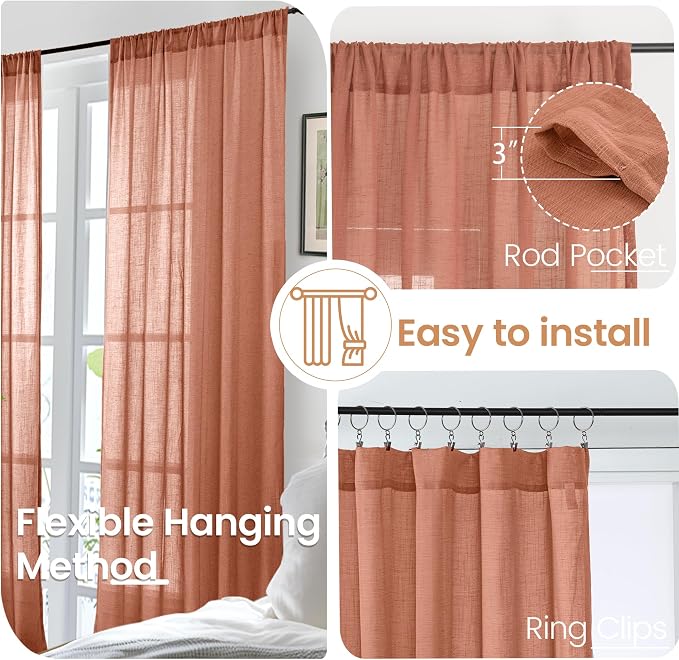 BGment Terracotta 96 Inches Long Linen Curtains - Image 6