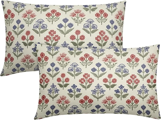 4th of July Patriotic Floral Pillow Covers 12x20 Inch Set of 2 by Sivirary
