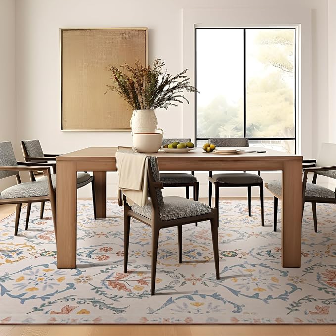 Phantoscope Washable Area Rug 5'x7' Non-Slip, Vintage Floral Boho Rugs - Image 8