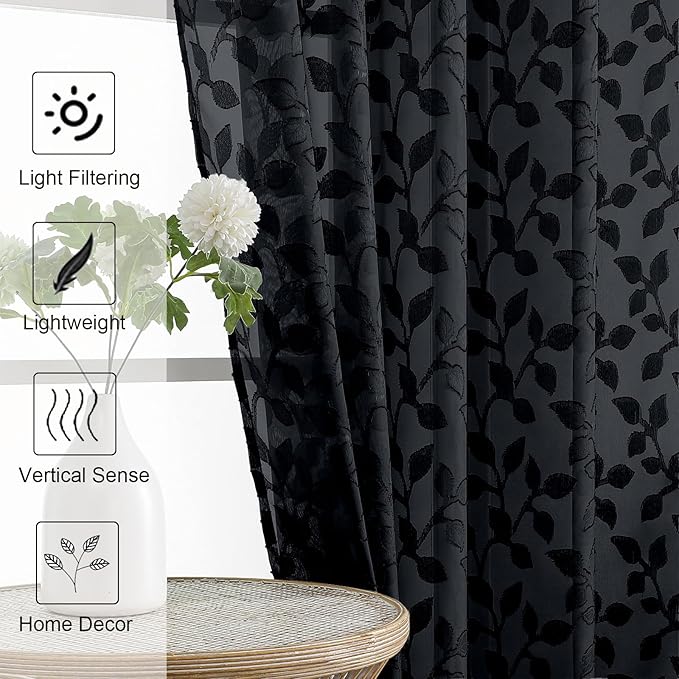 Chyhomenyc Black Sheer Curtains 72 Inches Long 2 Panels Set, Light Filtering - Image 3