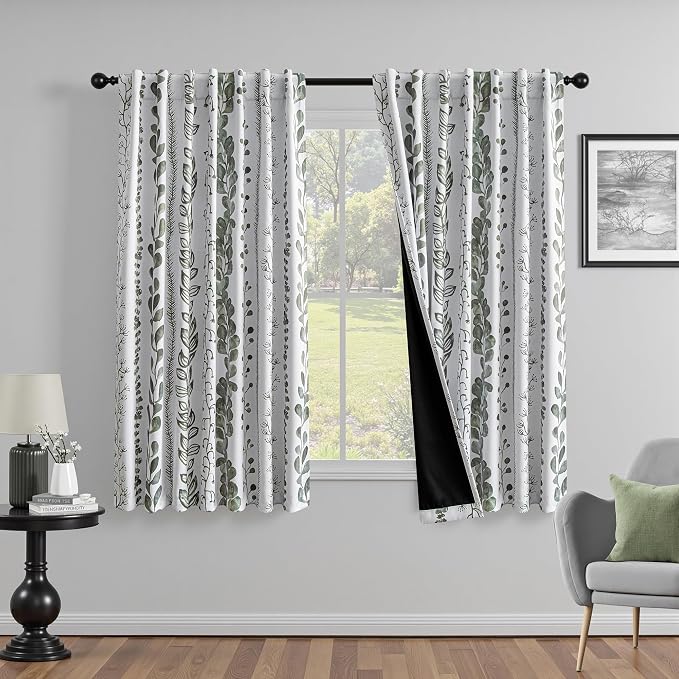 MEETSKY Sage Green Blackout Curtains 63 Inches Long 2 Panels Boho Curtains by MEETSKY