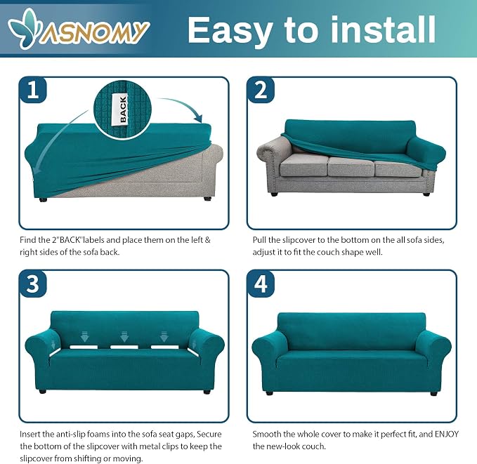 Asnomy Couch Covers for 3 Cushion Couch Stretch Sofa Covers Slipcovers - Image 7