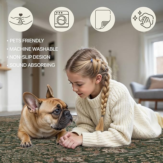 Bavni Round Rug 4ft-Machine Washable Area Rugs Non-Slip - Image 6