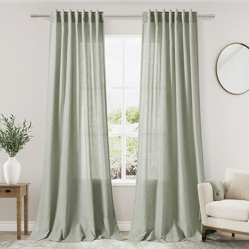 2 Panels Set Sage Green Linen Curtains 126 Inches Long by Nanspring