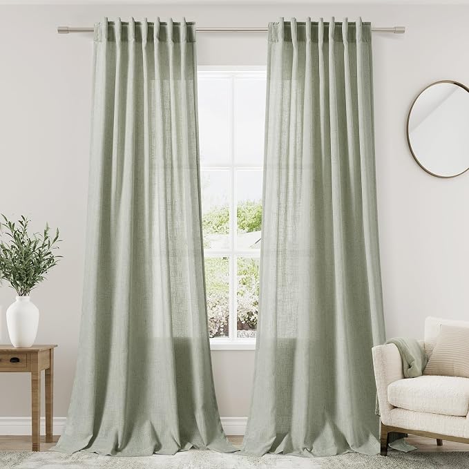 Nanspring Sage Green Curtains 84 Inch Length 2 Panels Back Tab Rod Pocket Light by Nanspring