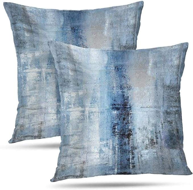 Blue and Grey Abstract Art Artwork Pillow Cover, Gallery Modern Decorative by Alricc