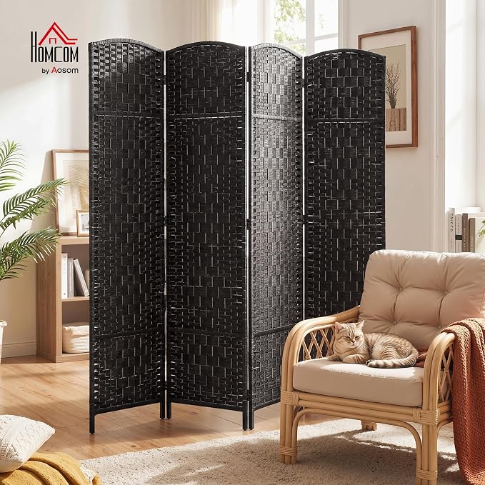HOMCOM Room Divider 4 Panel, 6FT Tall Folding Privacy Screen, Freestanding - Image 2