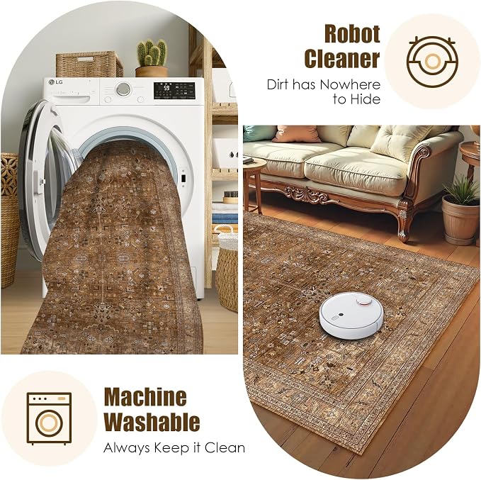 Washable Area Rug 8' x 10' Vintage Traditional Persian Mat - Image 7