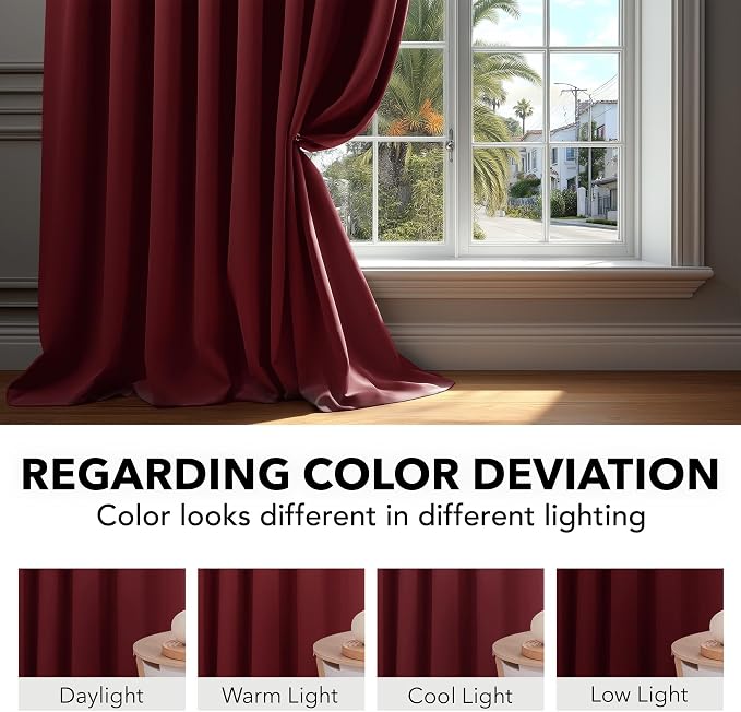 Deconovo Blackout Curtains, Thermal Insulated, W70 x L63 2 Panels, Back Tab - Image 6