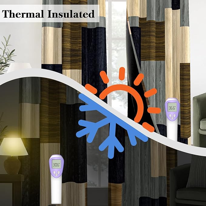Tyrot Wood Print Retro 100% Blackout Curtains - Image 4