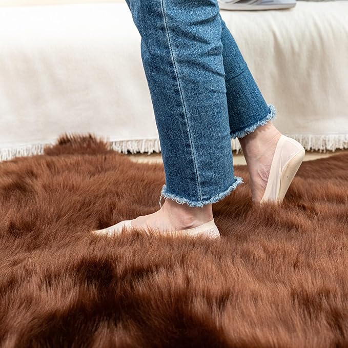 Brown Bear Rug Faux Cowhide Rug Animal Print Area Rug Faux Sheepskin Fur Carpet - Image 5