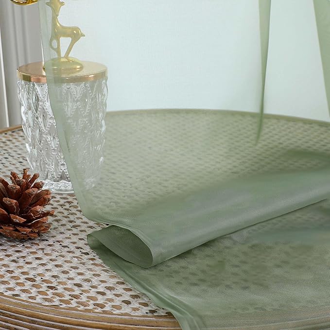 OVZME Sage Green Sheer Curtains 84 Inches Long 2 Panels Set, Light Filtering - Image 4