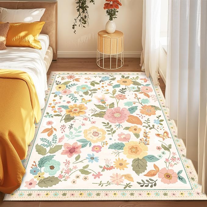 RELEANY Floral Nursery 5x7 Area Rugs Washable Print Boho Cute Carpet Non Slip - Image 8