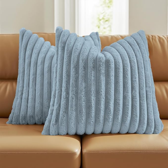 FUTEI Dusty Blue Decorative Throw Pillow Covers Set of 2, 18x18 Inch Soft by FUTEI