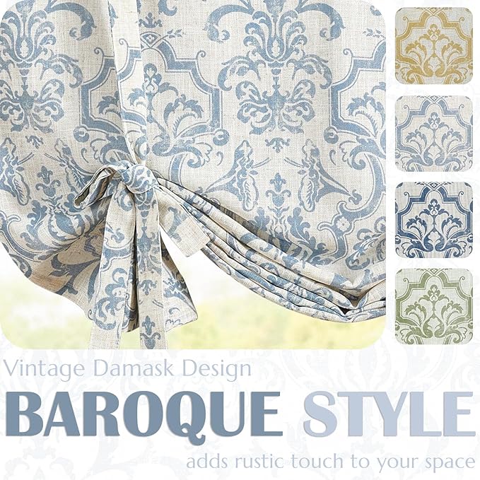 jinchan Linen Tie Up Valance for Flax Floral Drapes Vintage Farmhouse Medallion - Image 7