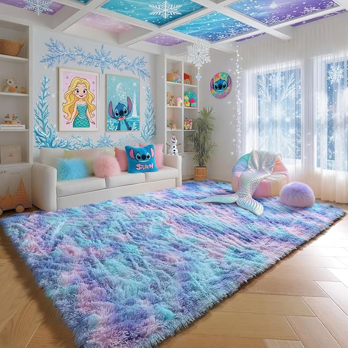 PAGISOFE Cute Furry Pastel Rug for Girls Bedroom, Soft Adorable Rainbow Purple - Image 8