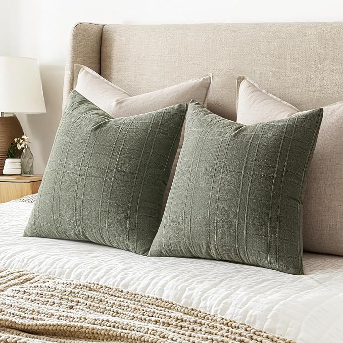 MIULEE Decorative Linen Check Throw Pillow Covers Neutral Farmhouse Vintage - Image 5