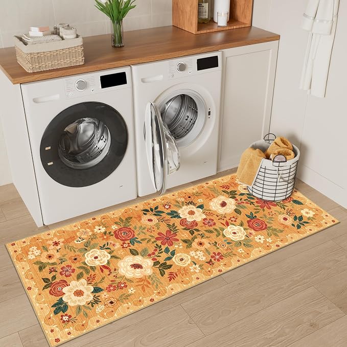 DUKINO 2x5 Runner Rug for Hallway, Washable Kitchen Floral Runner Rug - Image 4