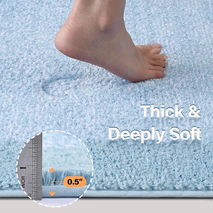 70x24 Long Bathroom Rugs Washable Non Slip, Light Blue Bath Mat - Image 4