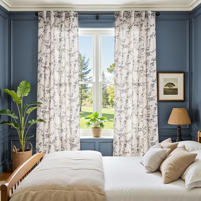 jinchan Linen Floral Curtains 84 Inch Farmhouse Country Flower Drapes Rustic - Image 3