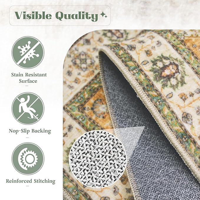 Area Rug 8x10 Washable Rug, Vintage Boho Medallion Rugs Non-Slip Soft Low Pile - Image 7