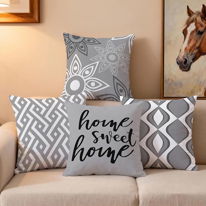 Hexagram Grey Geometric Pillow Covers 18x18 Set of 4, Decorative Outdoor Modern - Image 7