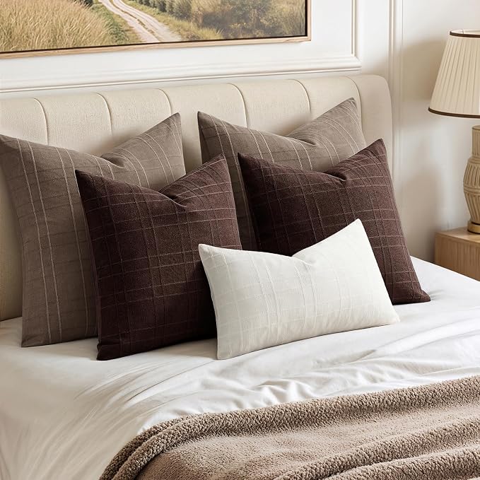 MIULEE Decorative Linen Check Throw Pillow Covers Neutral Farmhouse Vintage - Image 5