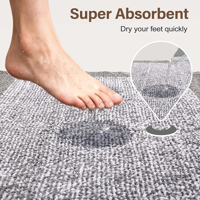 36x24 Large Bathroom Rugs Washable Non Slip, Light Grey Bath Mat - Image 7