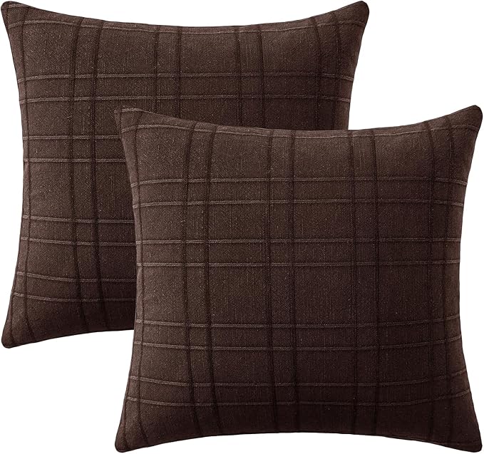 MIULEE Decorative Linen Check Euro Shams Throw Pillow Covers Neutral Farmhouse - Image 8