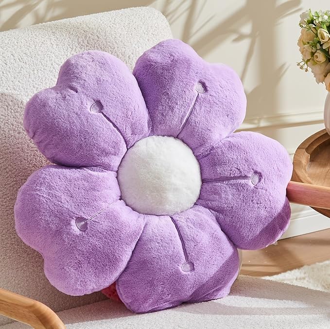 Flower Throw Pillow, Cute Daisy Cherry Blossom Flower Shaped Purple Throw by Vdoioe