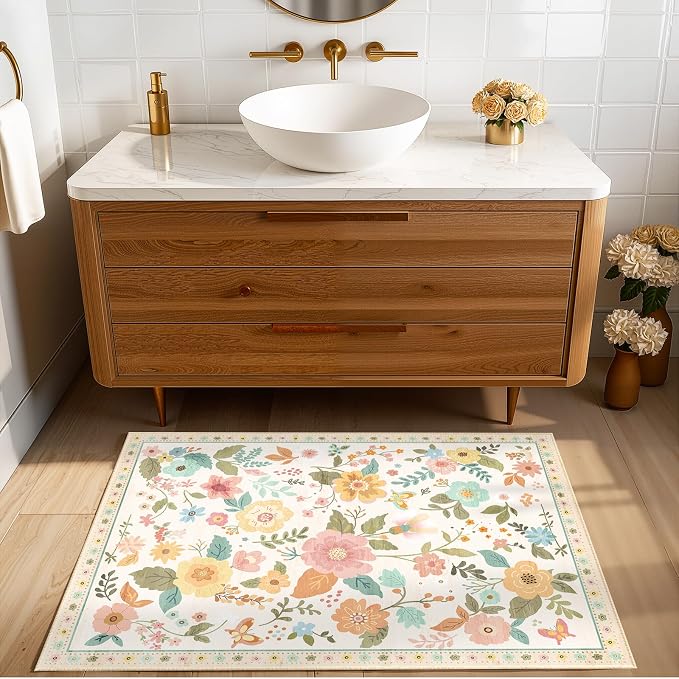 RELEANY Floral Nursery 2x3 Area Rugs Washable Print Boho Cute Carpet Non Slip - Image 8