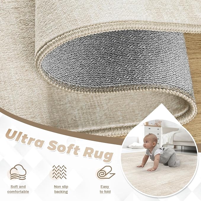 Area Rugs 10x14 Living Room: Washable Rug Modern Abstract Neutral Soft Non-Slip - Image 4