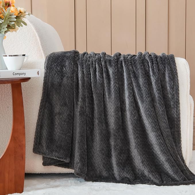 NEWCOSPLAY Super Soft Twin Blanket Dark Grey Premium Silky Flannel Fleece - Image 2