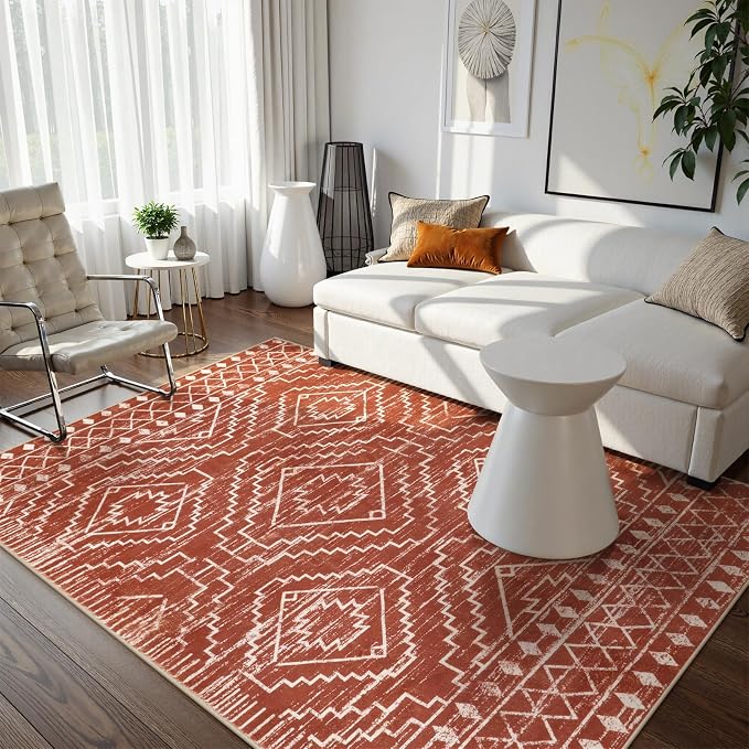 Wonnitar Moroccan 6x9 Area Rugs, Washable Brown Rugs by Wonnitar