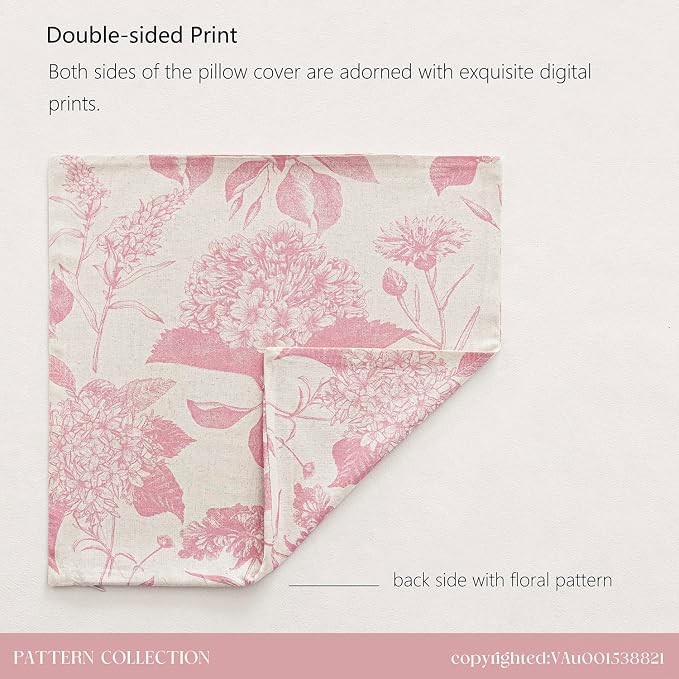 Foindtower Set of 2 Linen Floral Throw Pillow Covers Neutral Vintage Print - Image 8