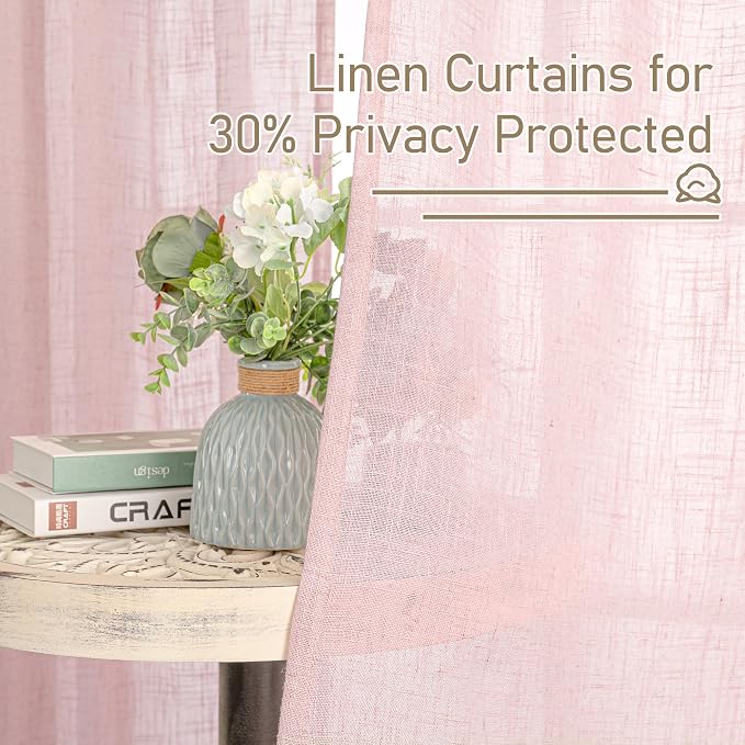 LAMIT Semi Sheer Linen Curtains 45 Inches Long, Light Filtering Panels Back Tab - Image 5