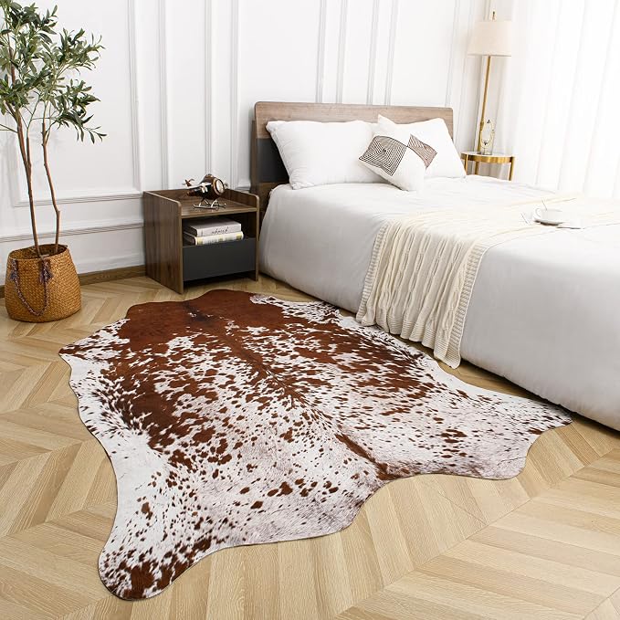 Easycozy Faux Cowhide Rug Large Cow Print 8 x 10 Feet Thickened Elastic Cowhide - Image 6