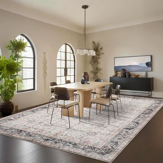 GarveeHome Washable Rugs for Living Room 10x13 Vintage Neutral Area Rug - Image 2
