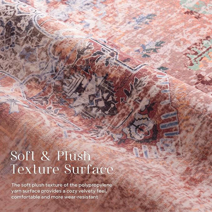 Phantoscope Washable Area Rug 6'x9' Non-Slip, Vintage Neutral Fall Rugs - Image 4