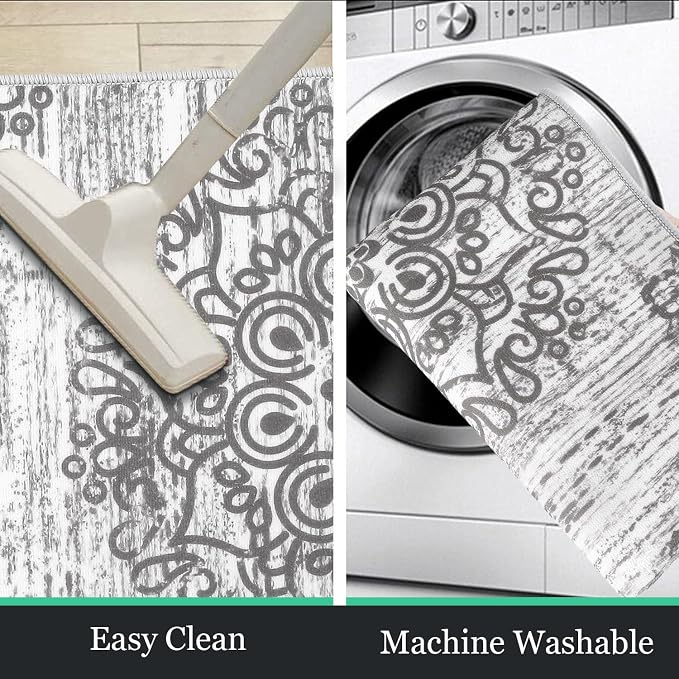 HEBE Farmhouse Kitchen Rugs Sets of 3 Non Slip Washable Boho Kitchen Rugs and - Image 4