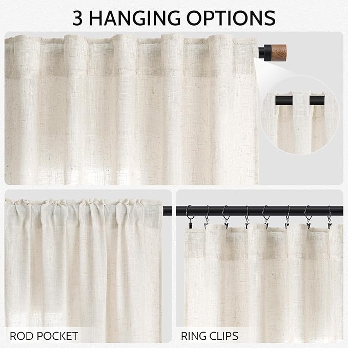 Modern Linen Curtains for Living Room 120 Inches Long Light Filtering Semi - Image 2