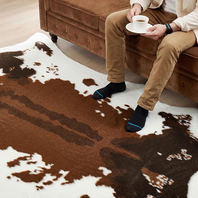 JONIYEAR Large Durable Faux Cowhide Area Rug 4.9 x 6.56 Feet, Premium Cow Print - Image 6