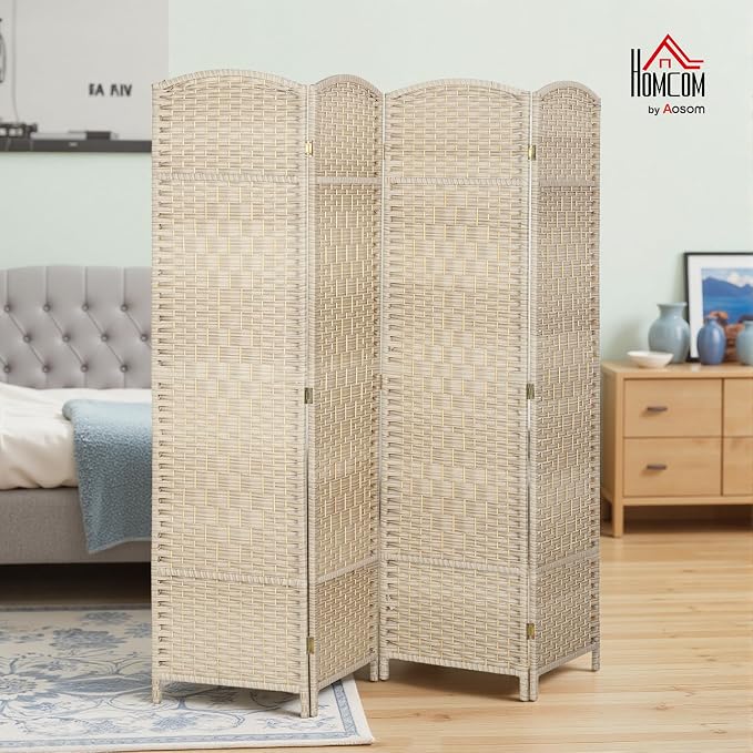 HOMCOM Room Divider, 6 Ft 4 Panel Folding Privacy Screen, Hand-Woven PP Wall - Image 2