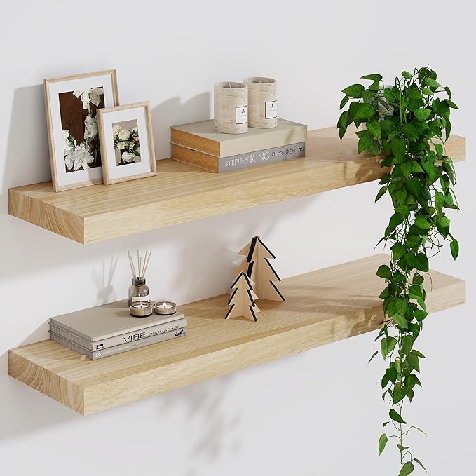 Wood Floating Shelves For Wall, 24”W x 9”D x 1.56”H Deep Wood Wall Shelves for by Marsmiles